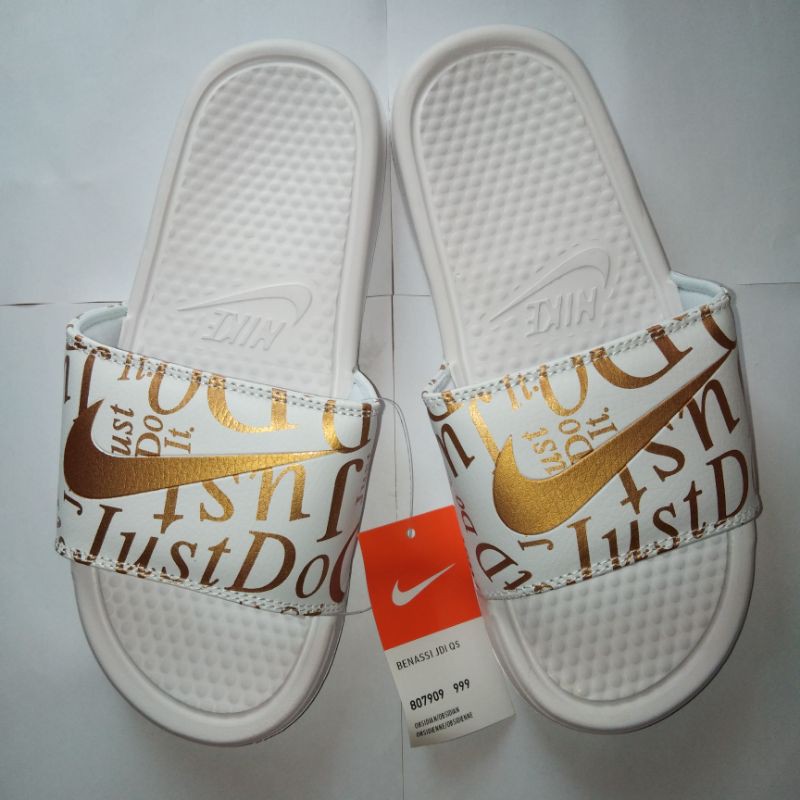 nike benassi white gold