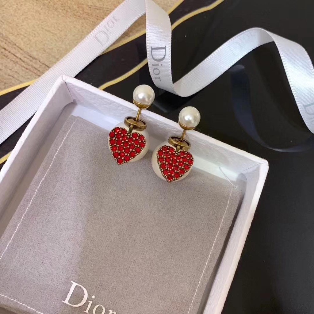 dior red heart earrings