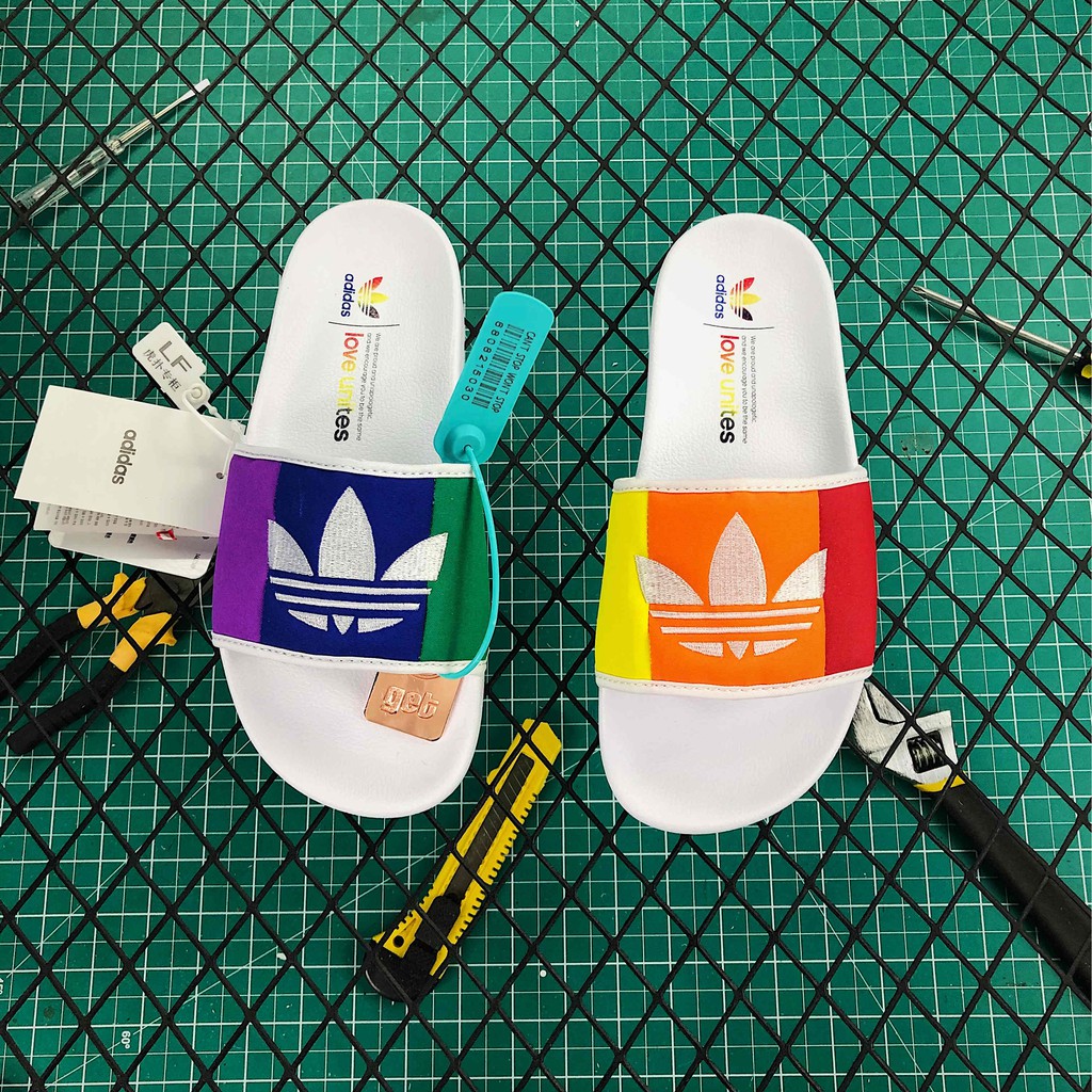 adidas pride adilette slider sandals in white