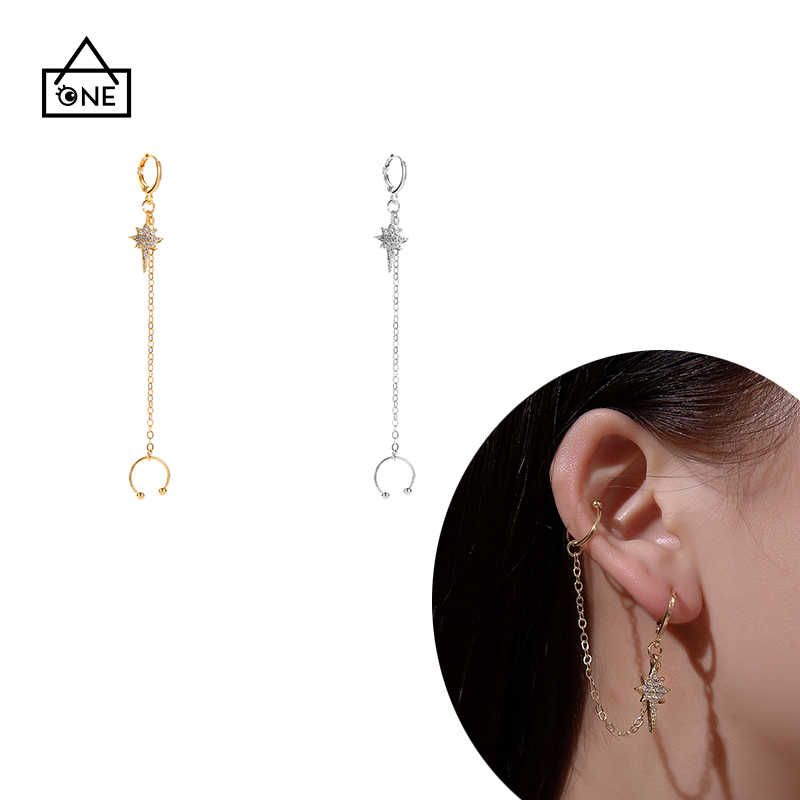 Korean Fashion Tassel Earrings Women's Diamonds Long Ear Clips Stud