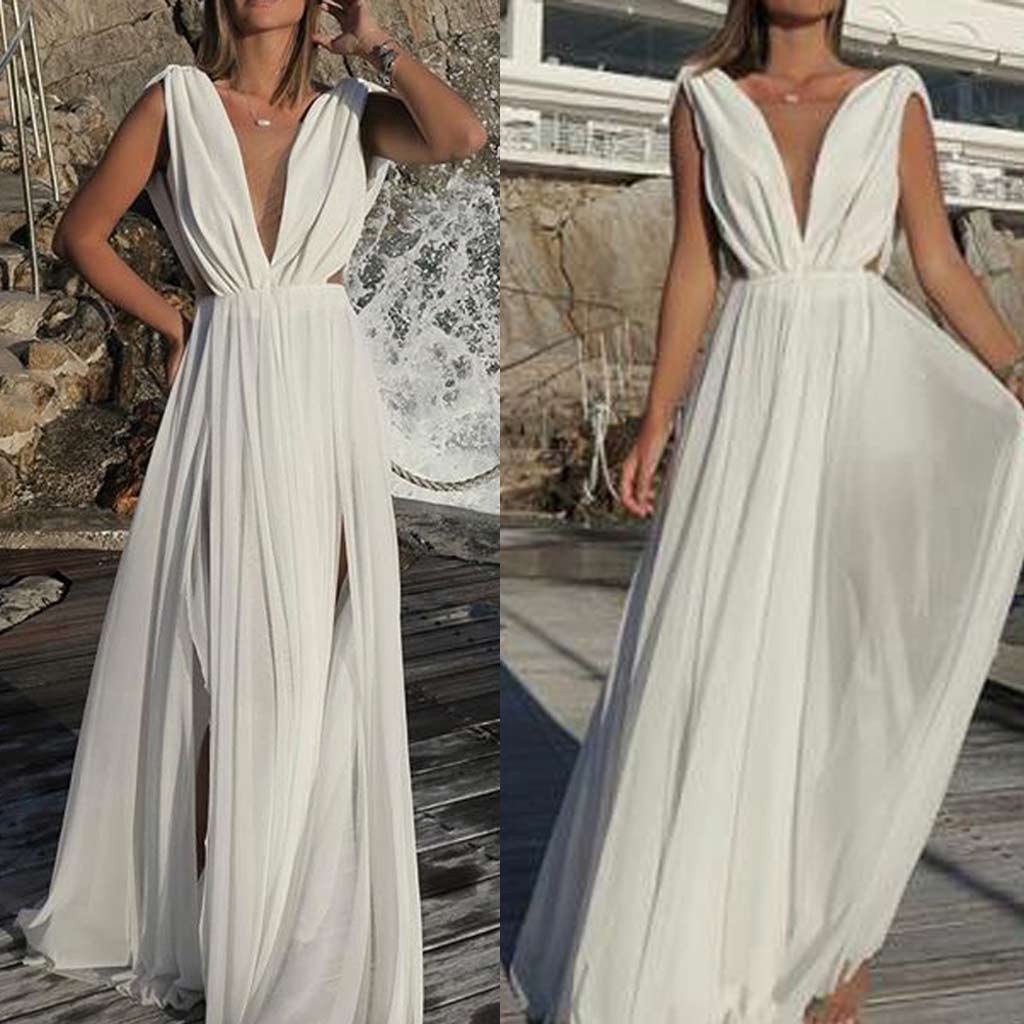 deep v neck white dress