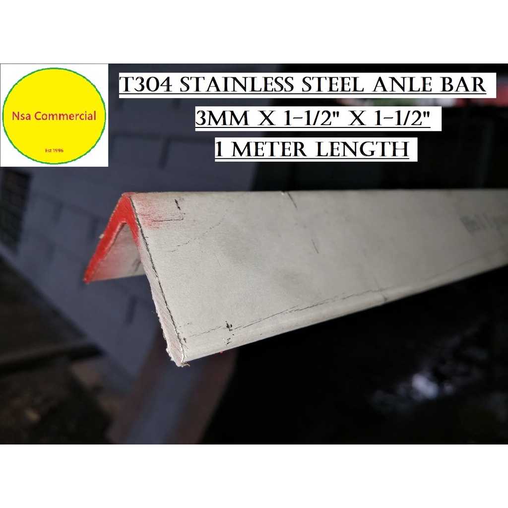Stainless Steel Angle Bar 3mm x 11/2" x 11/2" x 1meter Length T304