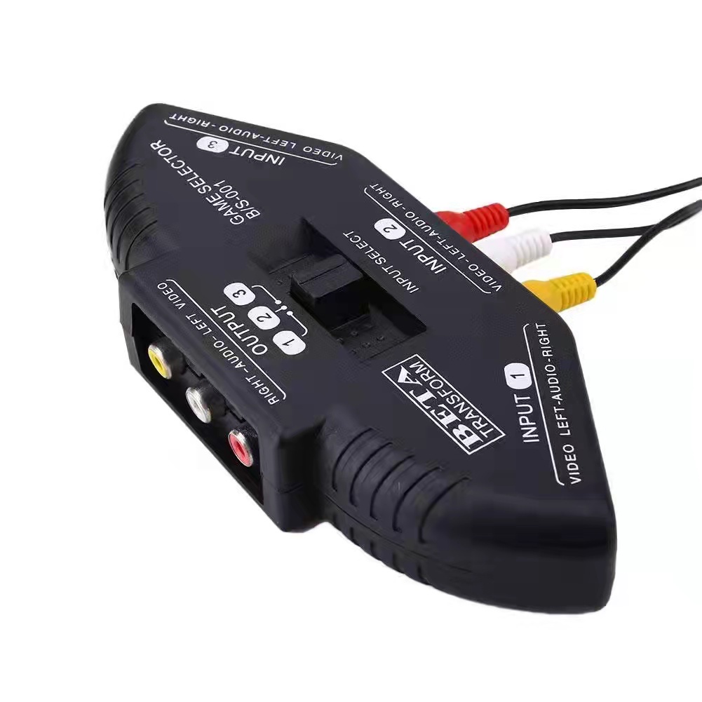 Audio Video Switcher 3 Way AV Selector Switch Box Multi Input Output