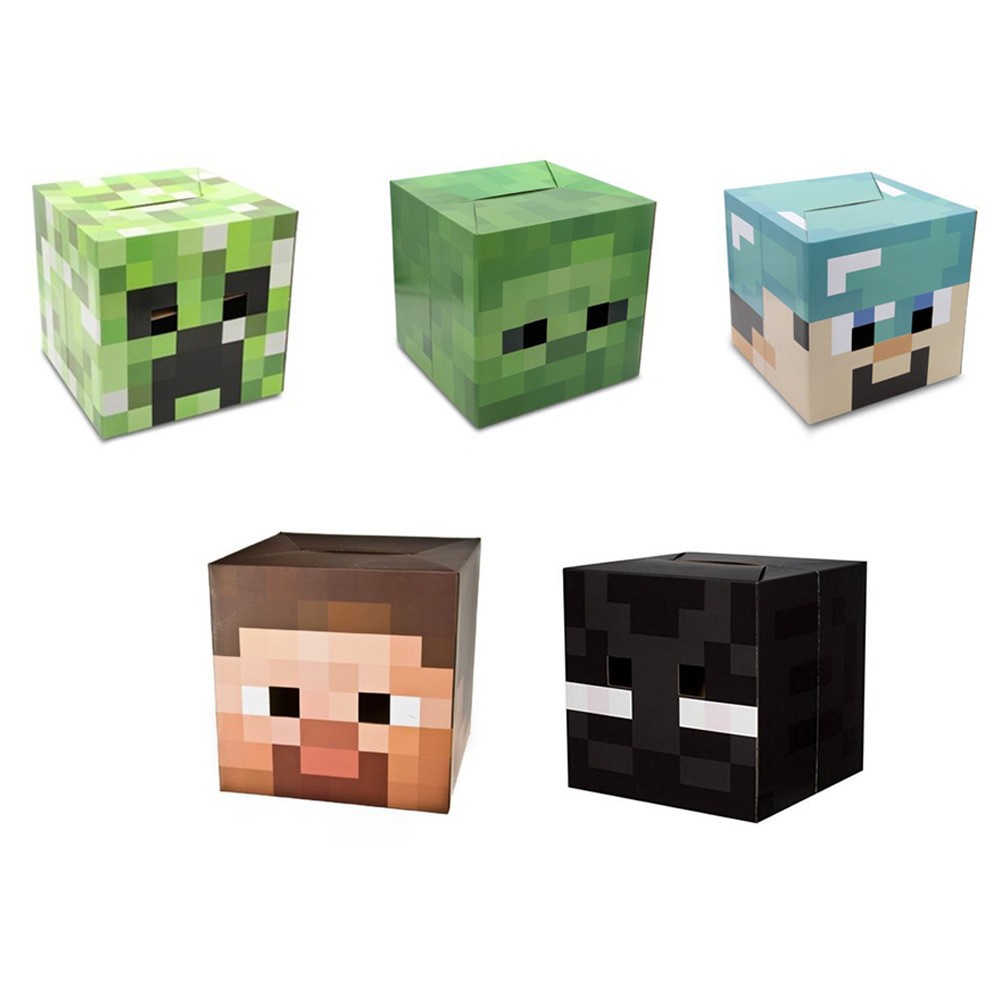 Minecraft Cardboard Head Cover Box Steve Creeper Enderman Mask Cosplay