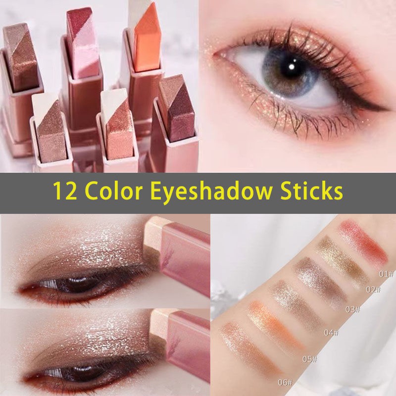 Double Color Eyeshadow Stick【2in1】Stereo Gradient Velvet Shimmer Earth Color Eye Shadow Cream