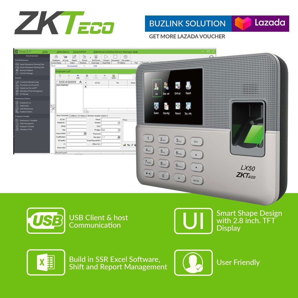 Zkteco Biometric Machine Fingerprint Time Attendance With Usb Support Fingerprint Scanner Lx