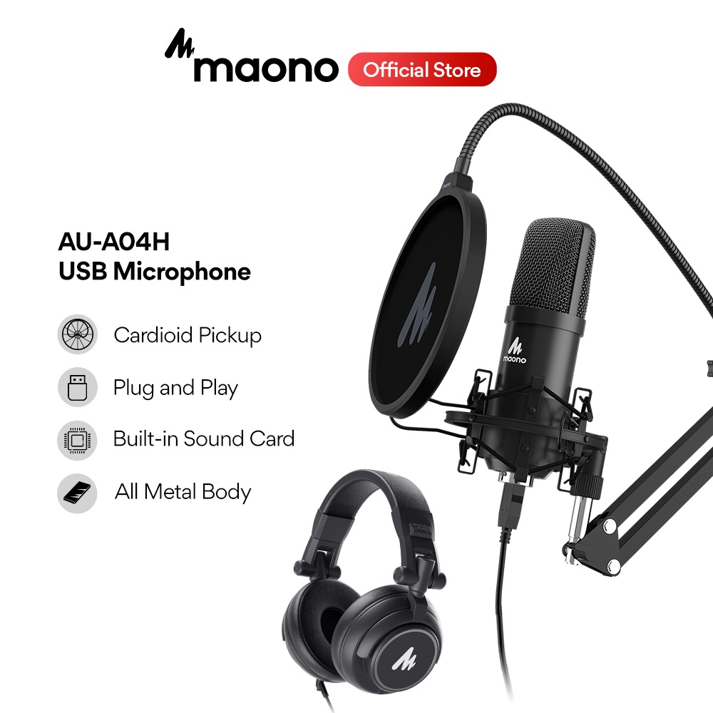 Maono AUA04H USB Microphone With Studio Headphone Set 192Khz/24 Bit