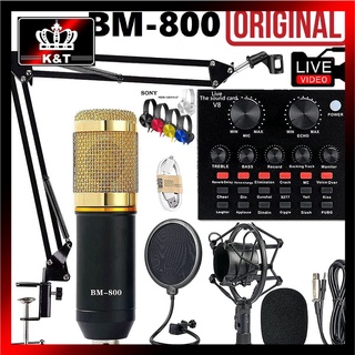 《K&T》100% Original BM-800 condenser microphone Kit with v8 Multifunctional Live sound card Full Set