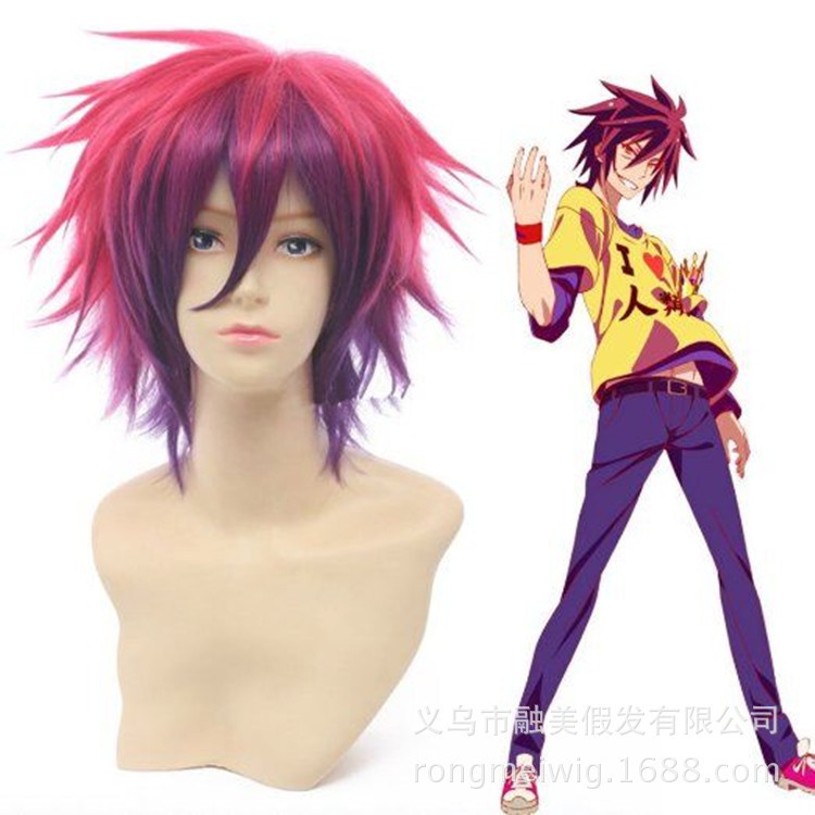 Anime Cos Wig Short Hair Game Life Red Gradient Purple Shopee