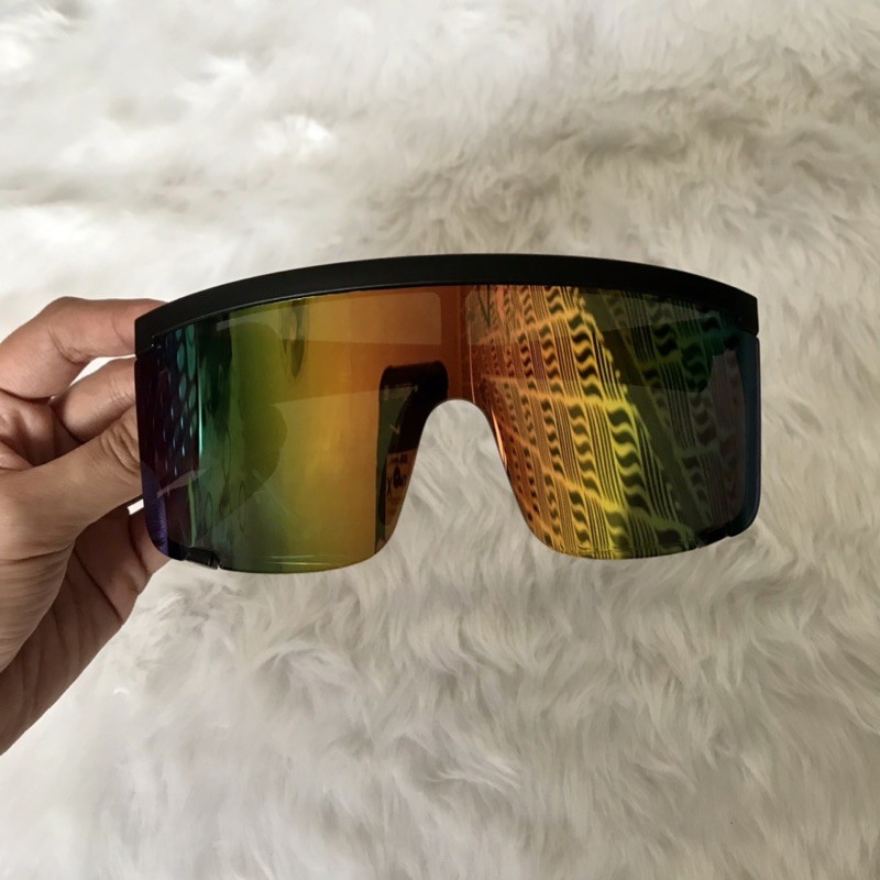 Elite Unisex Oversized Super Shield Mirrored Lens Sunglasses Retro Flat Top Matte Black Frame 