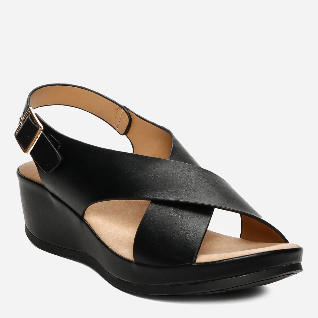 black wedge ankle strap sandals