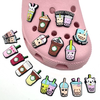 16 Styles Cartoon Cute Milk Tea Series Shoe Charm Jibbitz Applicable for Crocs Shoe Decorations