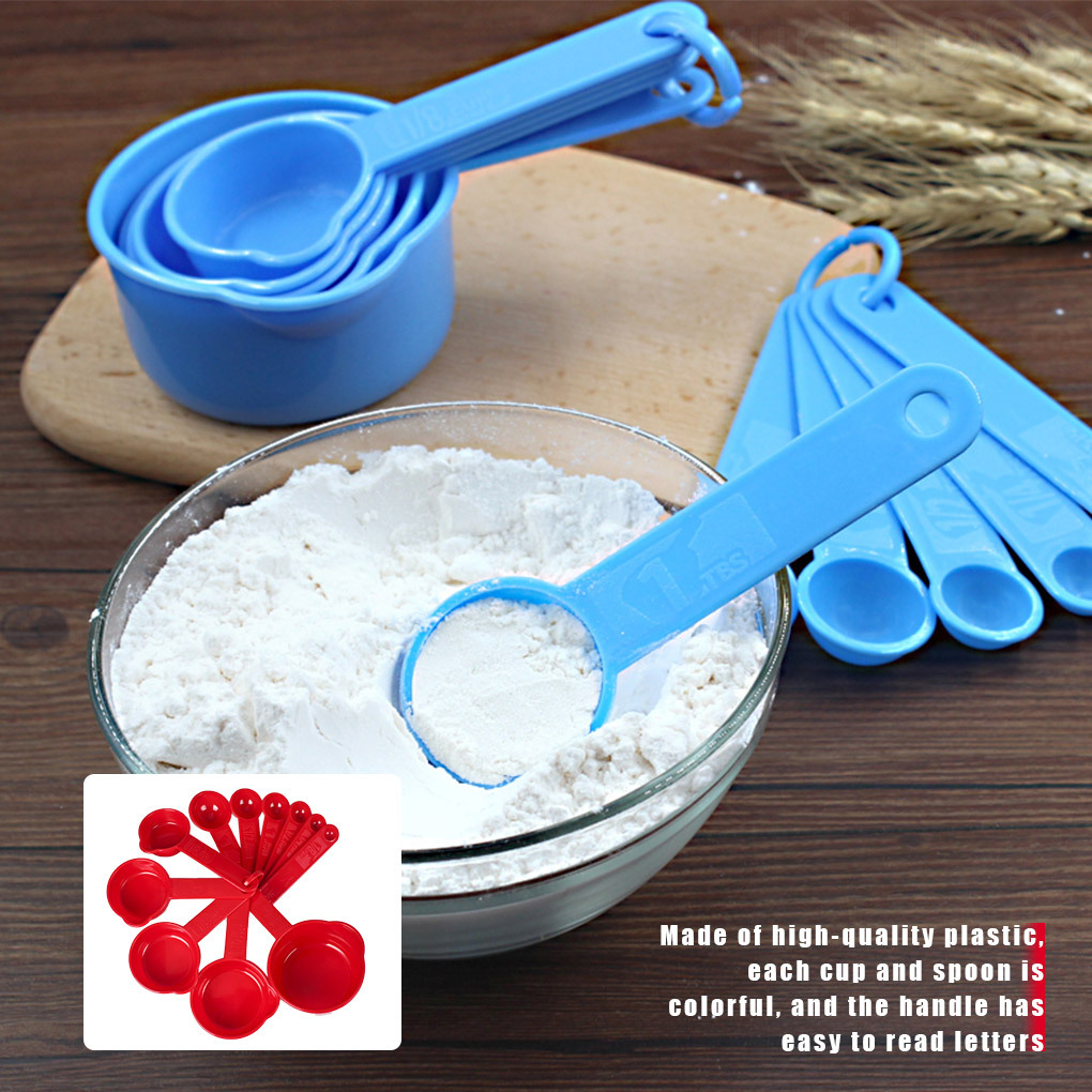 11pcs/set Measuring Cups Graduated Kitchen Measuring Tools Plastic Household Meaurement Spoons, Red runbu998 store