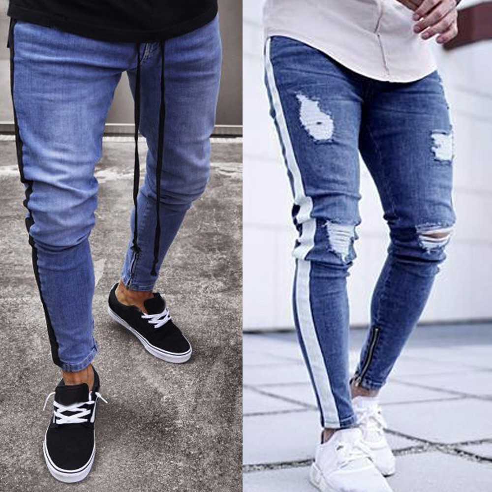 distressed zipper jeans