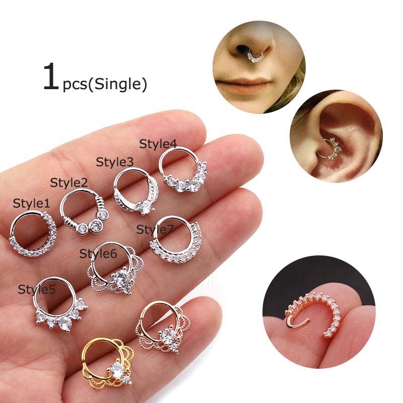 1pcs Earrings Tragus Rook Helix Piercing Nose Hoop Ring 8mm | Shopee ...