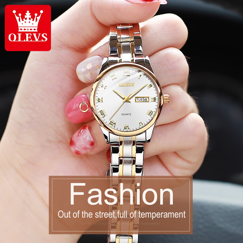 OLEVS Watch For Women Waterproof Original Woman Leather Gold Sliver With Box Relo Wrist Watches Womens Stainless Steel #3