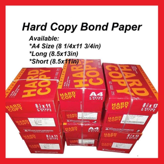 Hard Copy Bond Paper short/A4/Long size 500pcs per ream ...