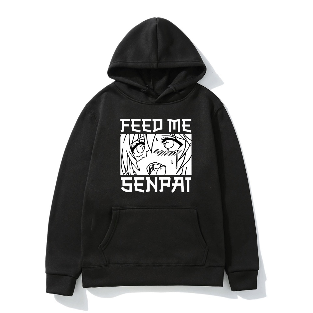 Mens Womens Hoodies Notice Me Senpai Ahegao Face Hentai Anime Hoodie Pullover Sweatshirt Weeb