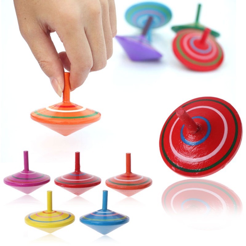 ZW PH mini Rotating Multicolour Wooden Spinning Tops Kids Toy ...