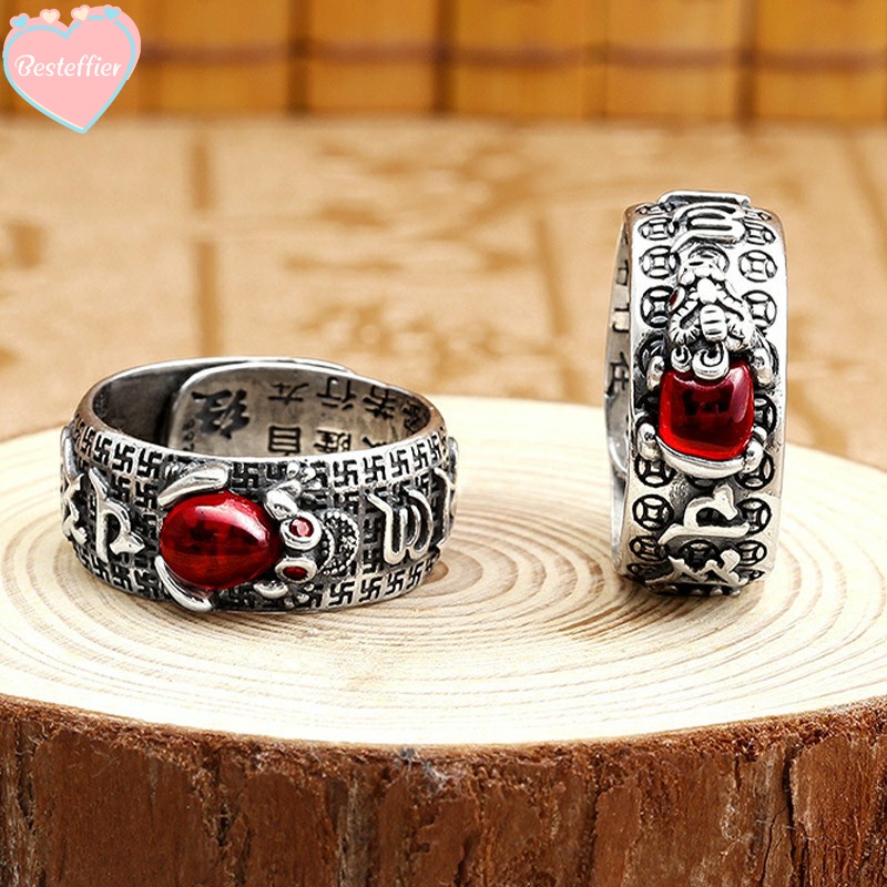 Pixiu Golden Toad Vajra Heart Sutra Ring Lucky Retro Six-character ...