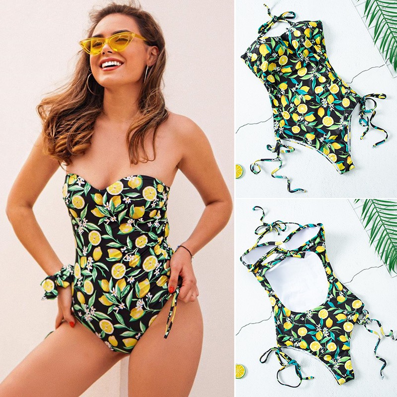 lemon print bathing suit