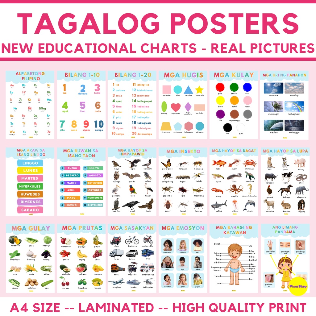 Laminated Tagalog Educational Charts A4 Size Thick Shopee Philippines 0383