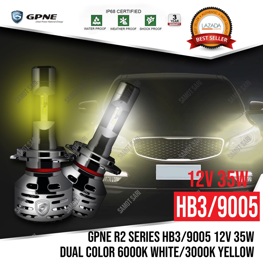 GPNE LED Headlight Bulbs R2 Series 9005 Dual Color LED Headlight Bulbs