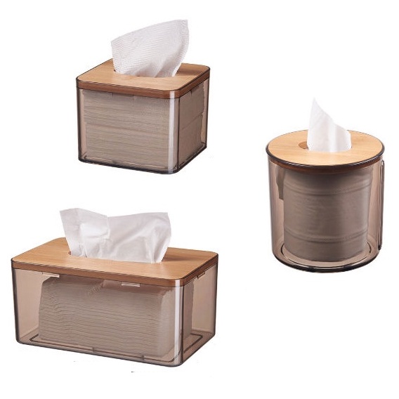 Nordic Minimalist Transparent Bamboo Tissue Box Holder Organizer