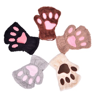 [Chitengyecool] Cute Cat Claw Plush Mittens Fluffy Bear Gloves Costume Half Finger Party Gift #5