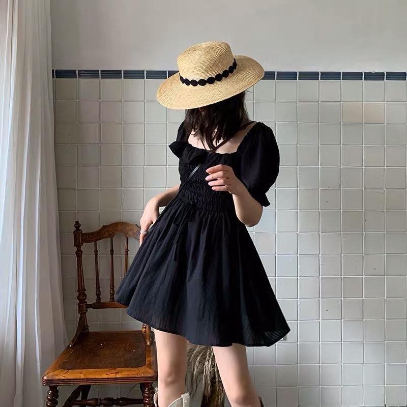 Korean Puff Sleeve Crumpled Dress vt Shopee Philippines