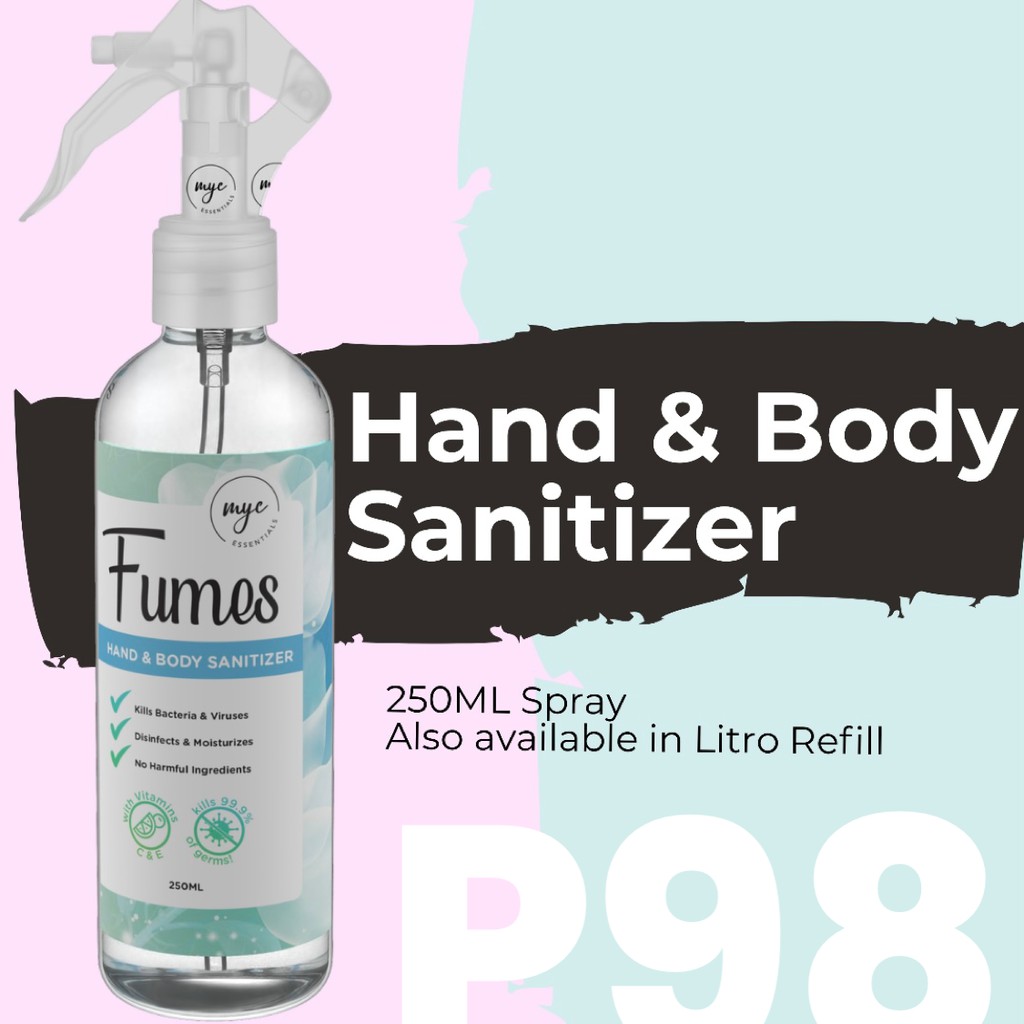Fumes Hand & Body Sanitizer Spray 250ML Alcohol with Vitamin C&E with