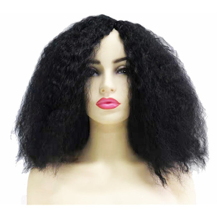 Fashion Style Afro Kinky Curly Wig Black Color Hair Wig Synthetic