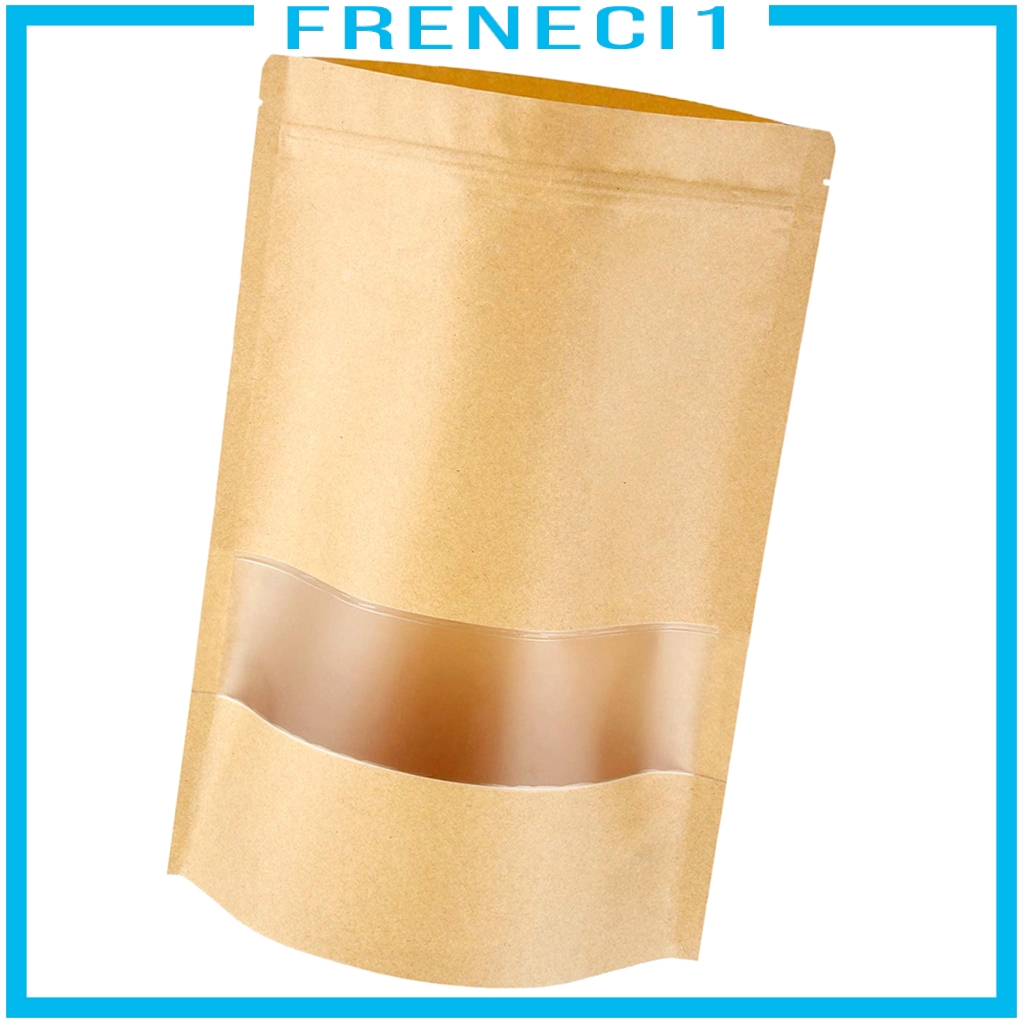 Freneci Resealable Food Bags Zip Lock Stand Up Bags Pack Kraft Paper Bags With Transparent