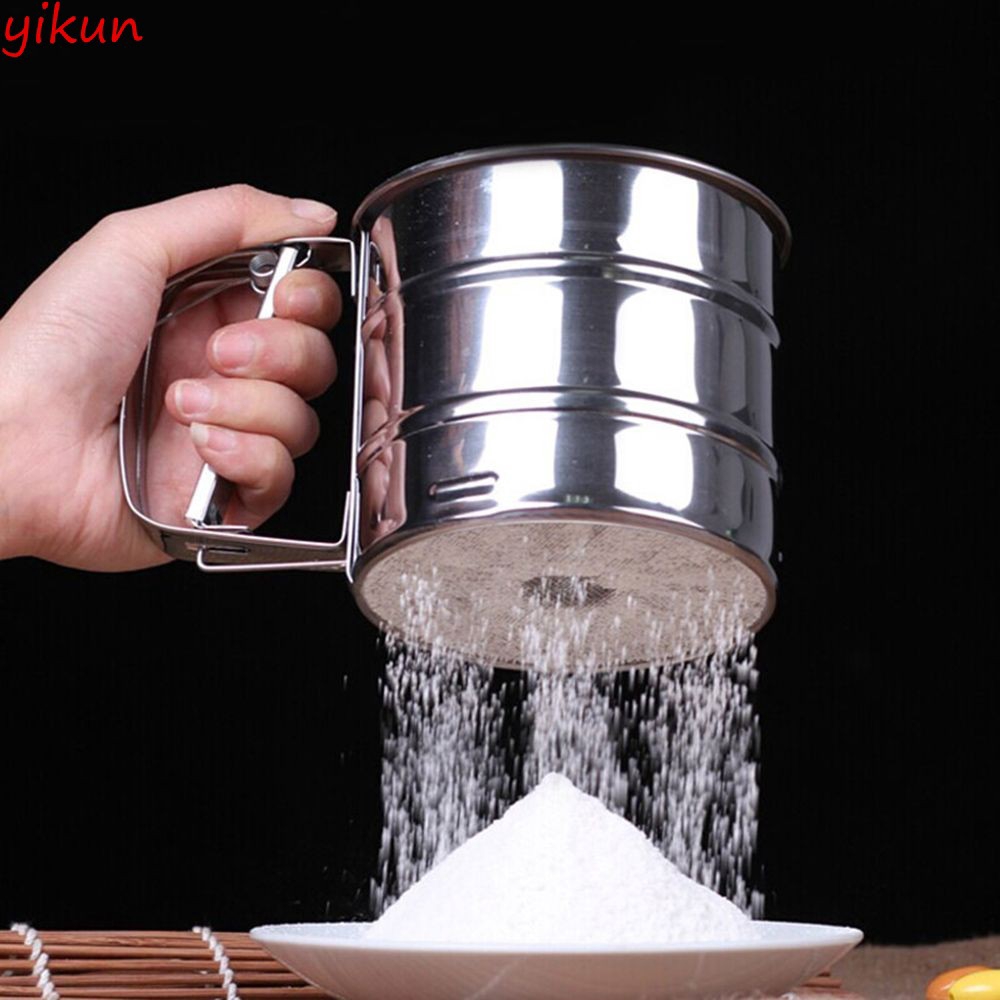 Stainless Steel Mechanical Flour Sugar Icing Mesh Sifter Shaker Kitchen