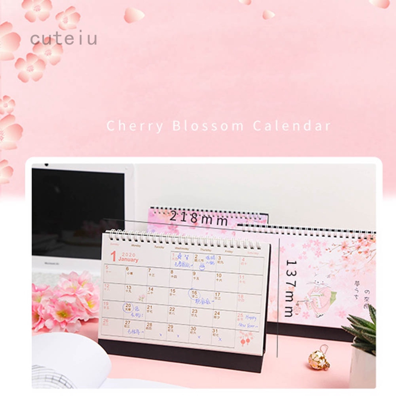 Pink Stand Jan-Dec Small Standing Monthly Desk Calendar