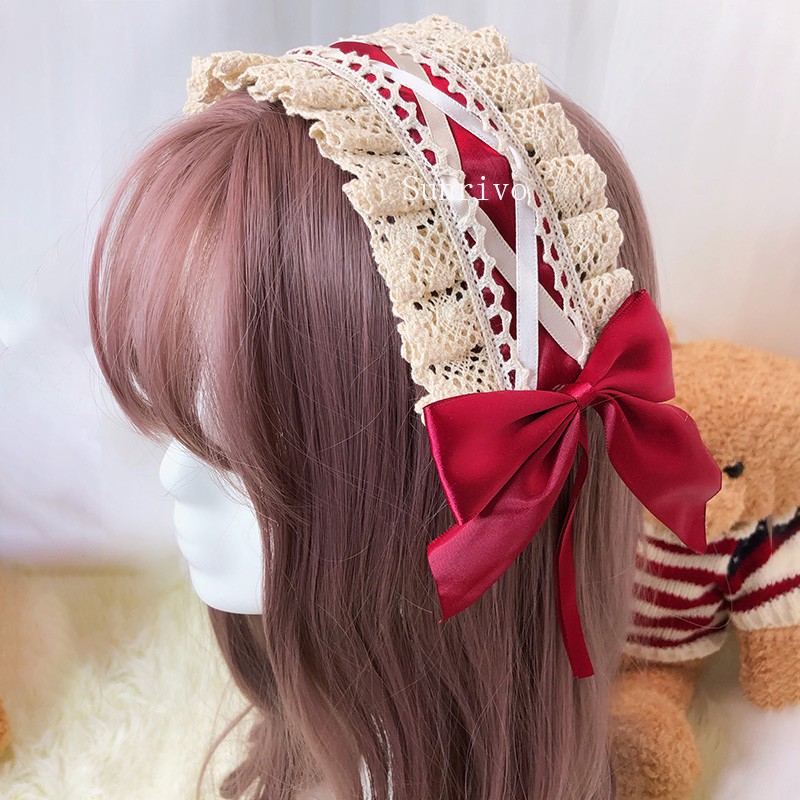 Lolita Headwear Lace Bow Hair Band Headband Pink Girl Princess Head ...