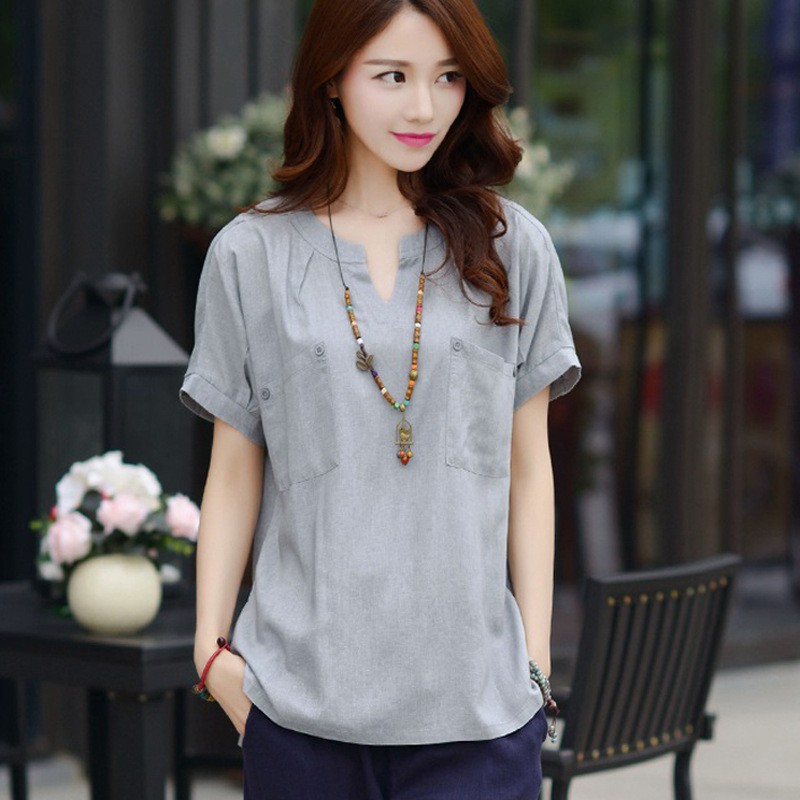 plus linen tops
