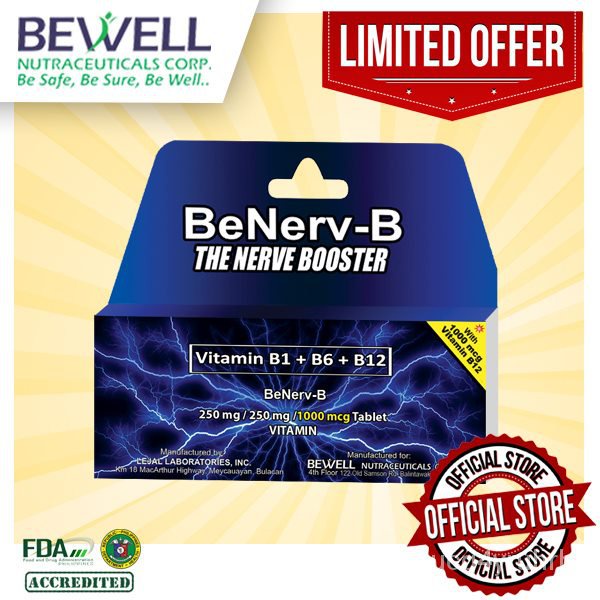 BeNervB Vitamin B1 + B6 + B12 500mg Box of 100 Tablets JK0S presyo ₱3,600