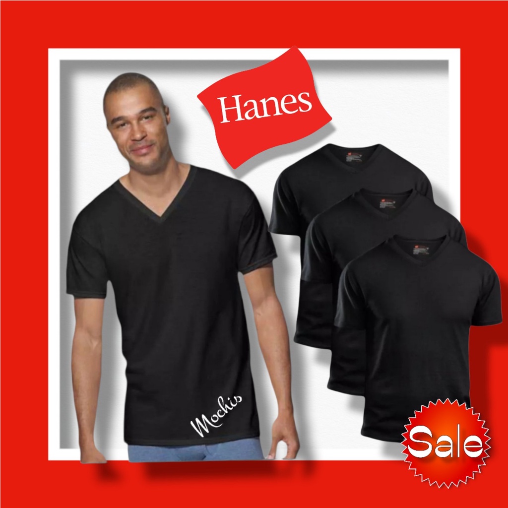 Hanes 3Pcs Black V-Neck Premium Cotton T-shirts in Makapal material (Pack of 3's) #5