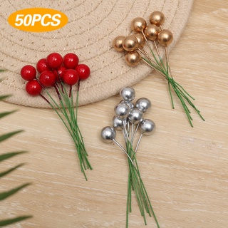 50Pcs Mini Artificial Flower Fruit Cherry Christmas Pearl Berries for Wedding DIY Gift Decorated #3