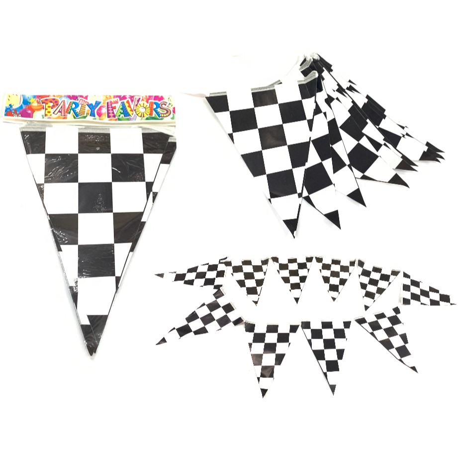 racing cars checkered banderitas flag banner about 3 meters for party