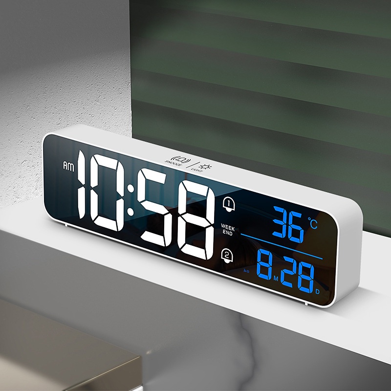 Music LED Digital Alarm Clock Temperature Date Display Desktop Mirror ...