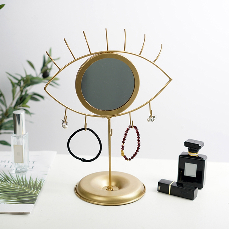 Golden Makeup Mirror Eye Shaped Iron, Tabletop Vanity Mirror With Tray