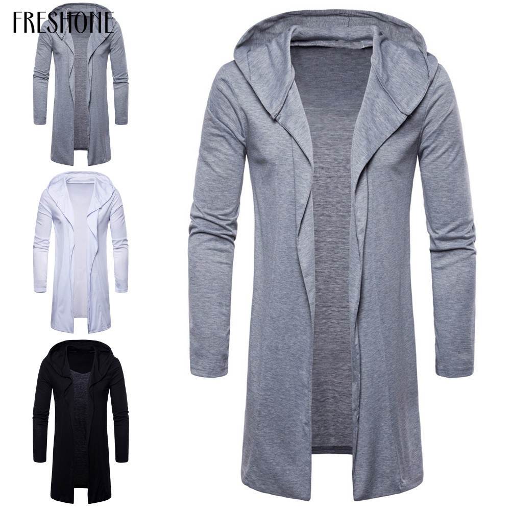 Men Long Sleeve Hooded Cardigan Cloak Thin Trench Coat Men Long Sleeve Hooded Cardigan Cloak Thin Trench Coat