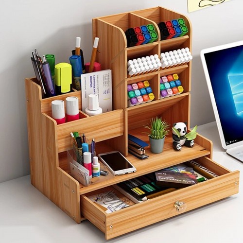 SOPHIA Diy Pen Holder Wooden Desktop Pencil Organizer Office Stationary
