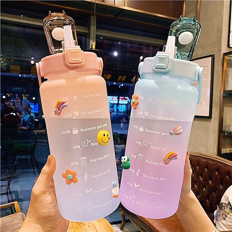 SNJ 2L PASTEL Motivational Water Bottle with Time Marker & Straw-BPA ...