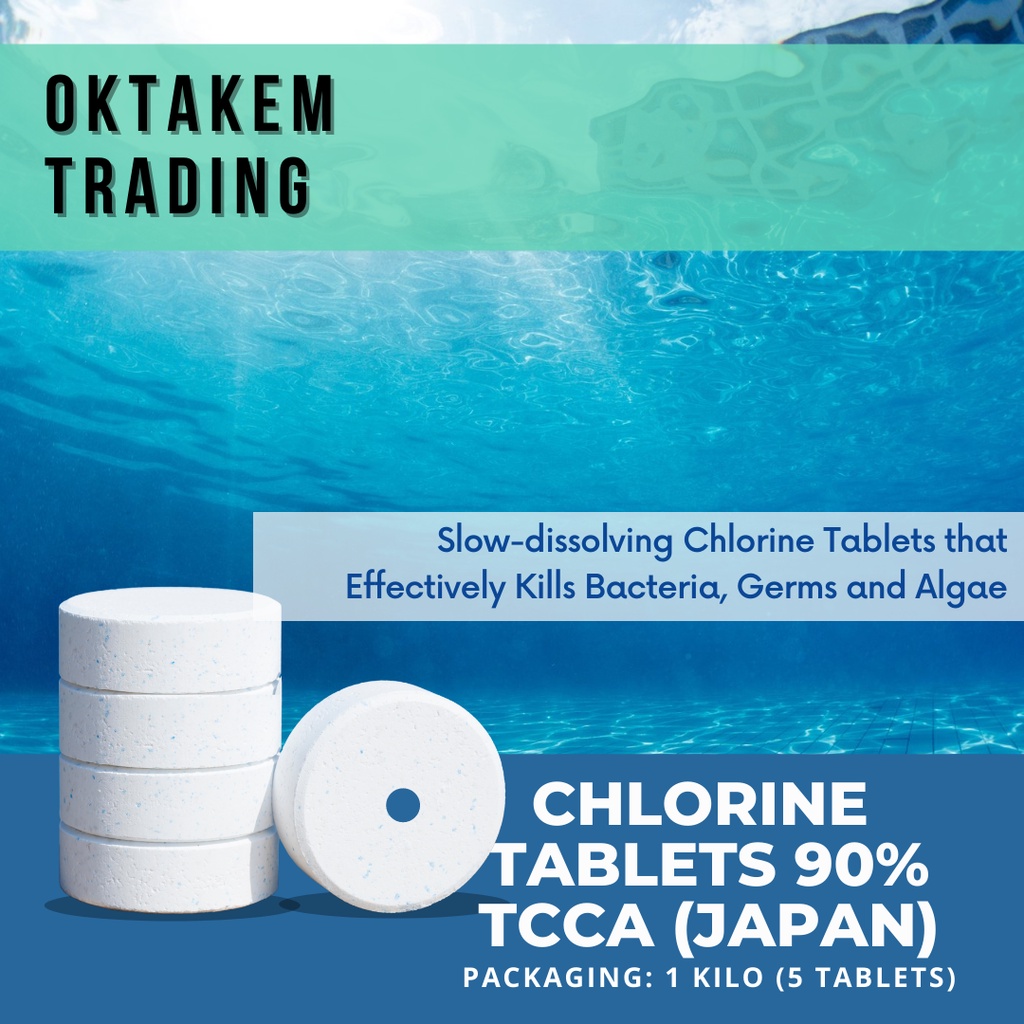 Chlorine Tablet Japan 90 1kg 5 tablets for Swimming Pools TCCA TICA Oktakem Shopee Philippines