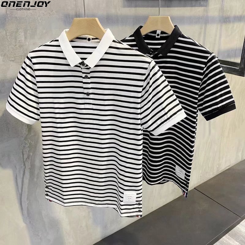 Korean Style Layered Look Striped Short Sleeve Polo Shirt For Men Side