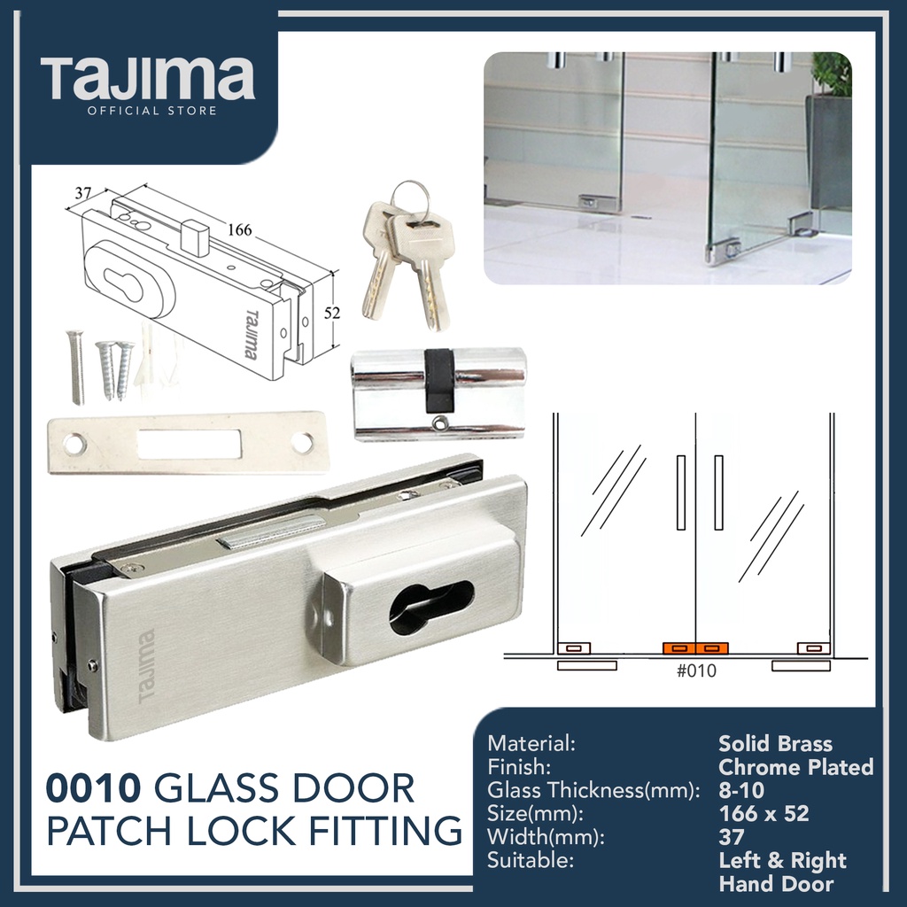 Tajima Glass Door Bottom Patch Lock Fitting (Stainless Steel) Shopee
