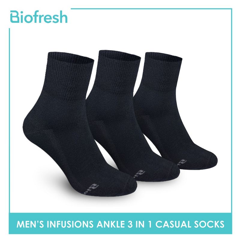 Biofresh Infusion Rmckg11 Men's Cotton Ankle Casual Socks 3-in-1 Pack 